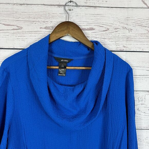 Ali Miles Top Shirt Womens Large Blue Textured Cowl Art Abstract Blouse - Picture 2 of 12